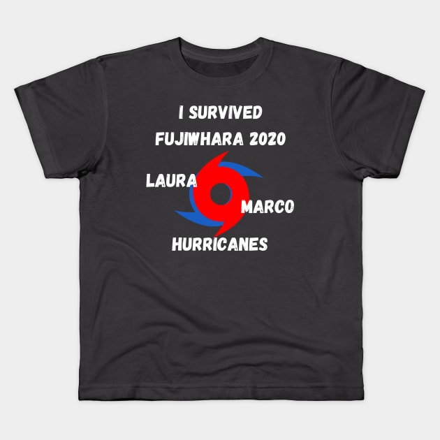 I Survived Fujiwhara 2020 Hurricanes Laura and Marco Funny Kids T-Shirt by Lone Wolf Works